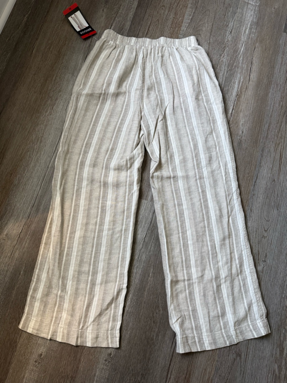 Briggs Striped Linen Blend Drawstring Pants Wide Leg Hippie Beige White Size M - Picture 6 of 8